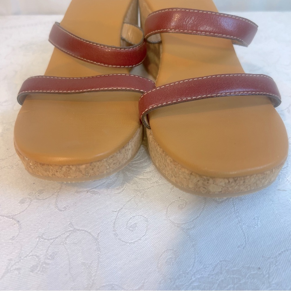 J. Crew Sandals Wedge Reddish Brown Straps Slip On 3” Cork Wedges 10👍 - Picture 3 of 8